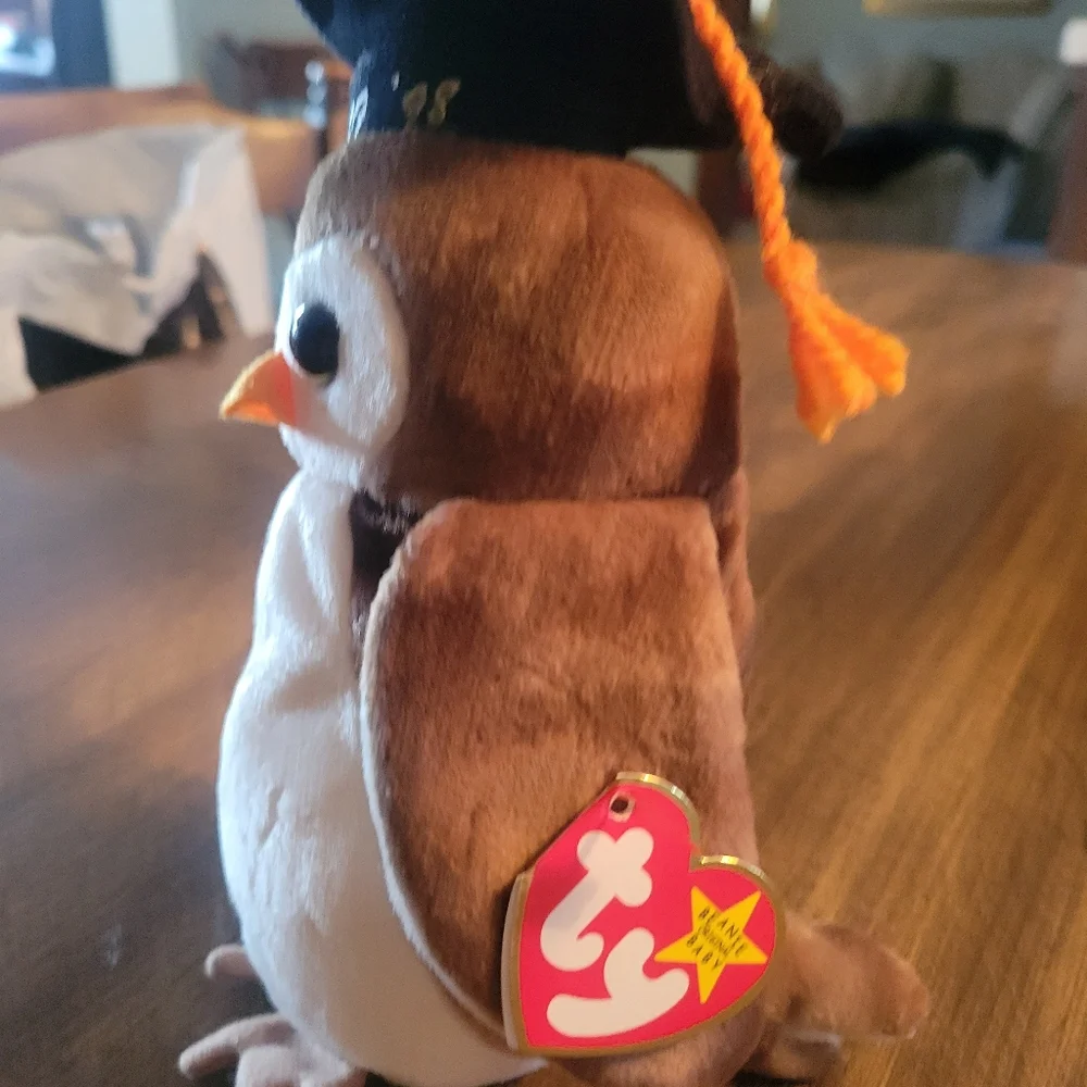 TY 1998 Graduation Owl Plush Toy - Brown and White